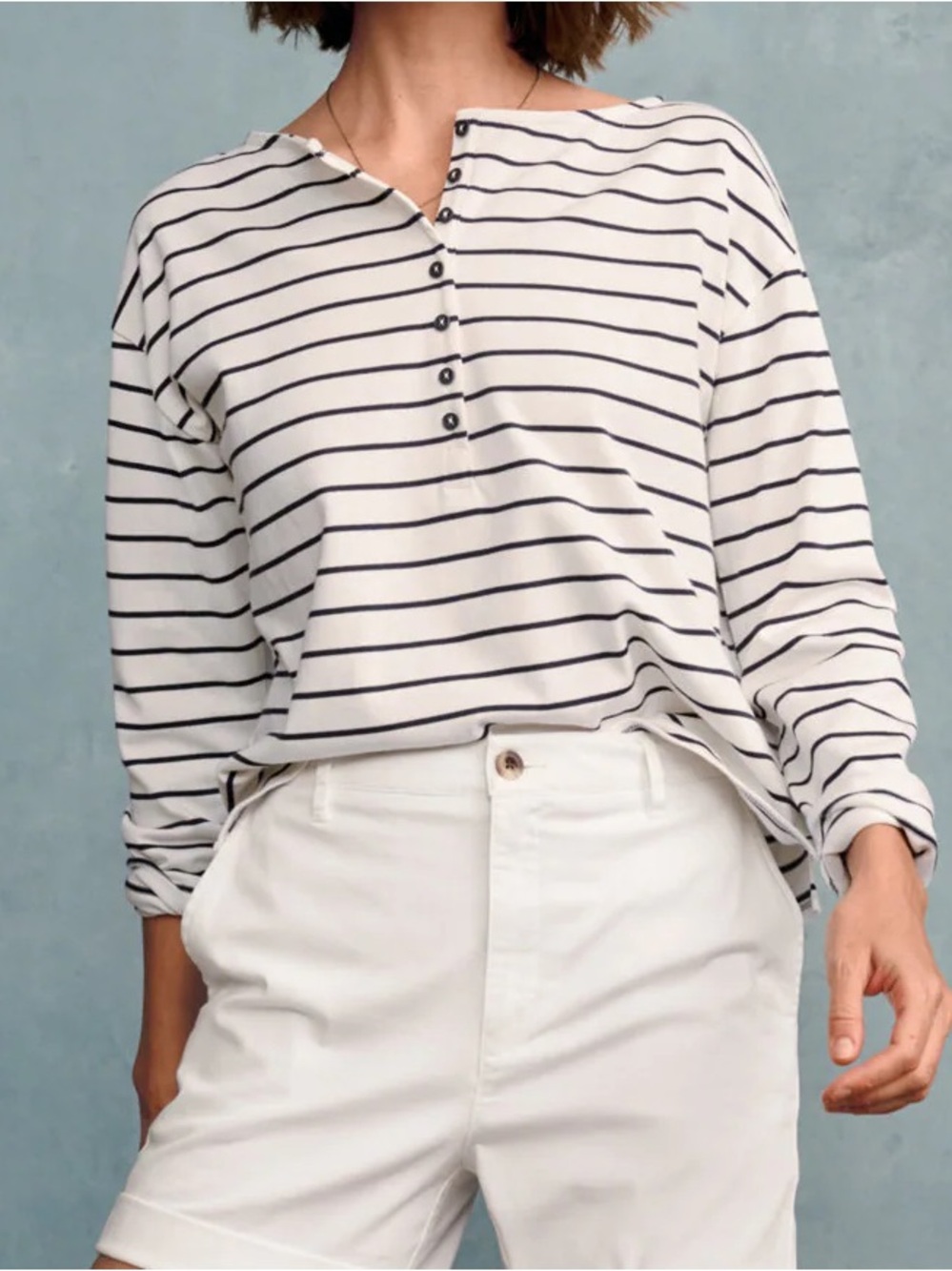 Garnet Hill Sutton Vintage Knit Stripe Henley, XS
